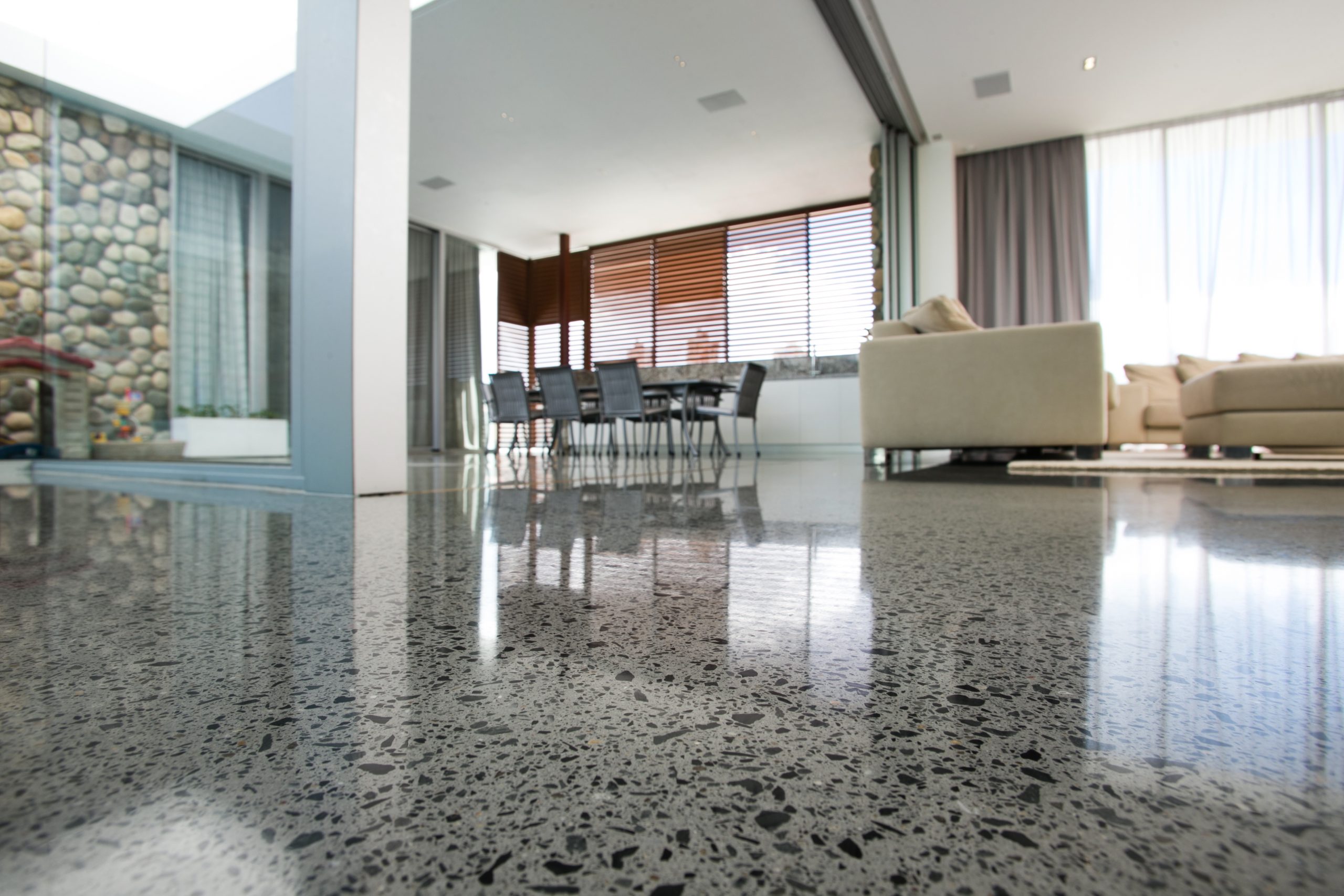 High gloss polished concrete residential floor