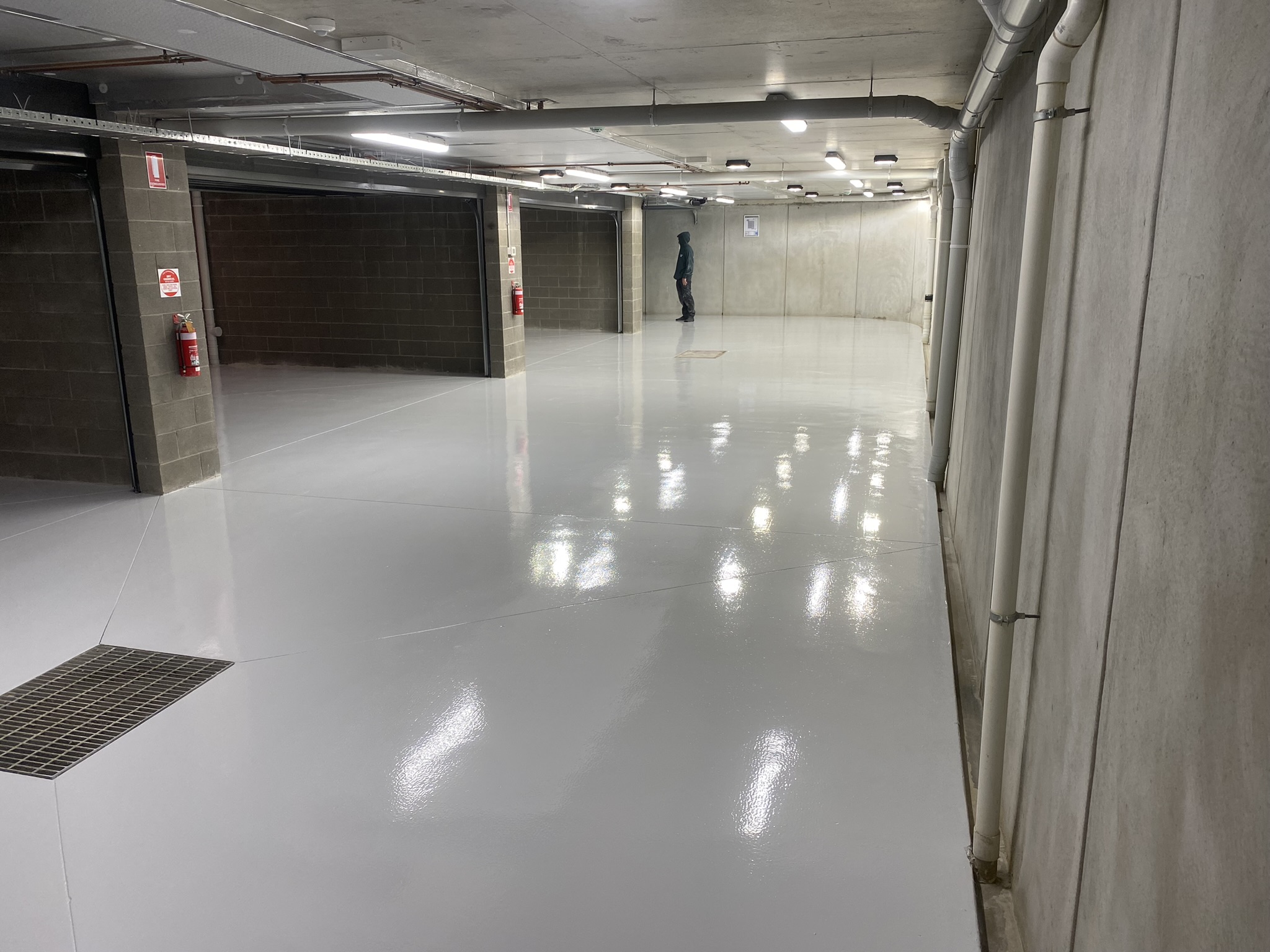 Large commercial underground garage epoxy floor